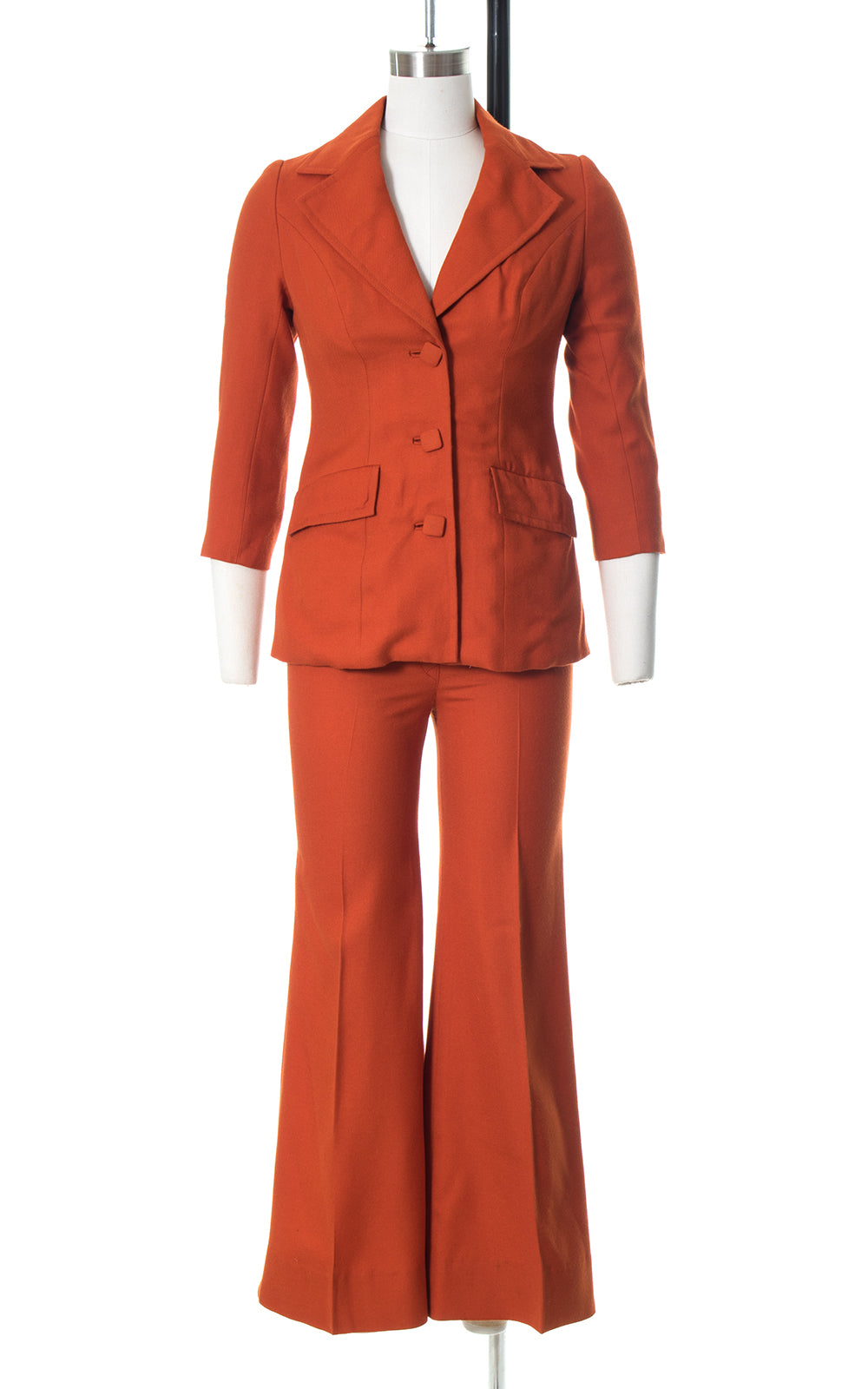 1970s Burnt Orange Wool Bell Bottom Pantsuit