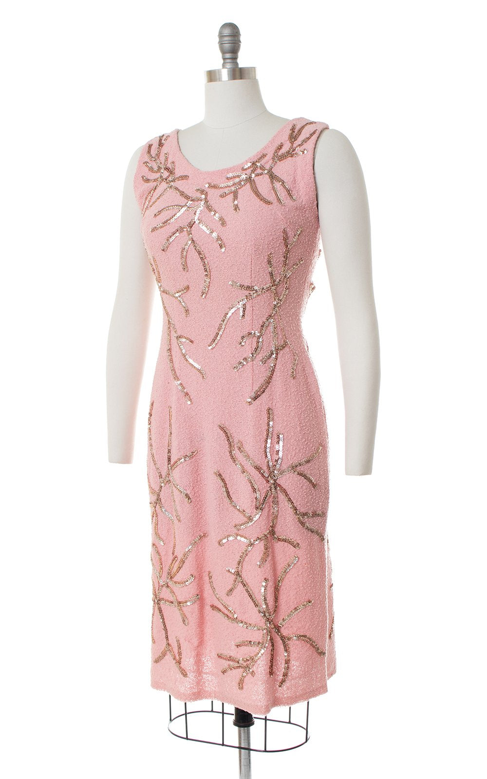 1950s Snyderknit Sequin Pink Knit Wool Sweater Dress