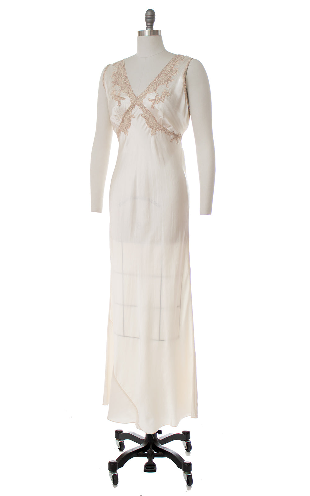 1940s Bias-Cut Ivory Rayon Satin Nightgown