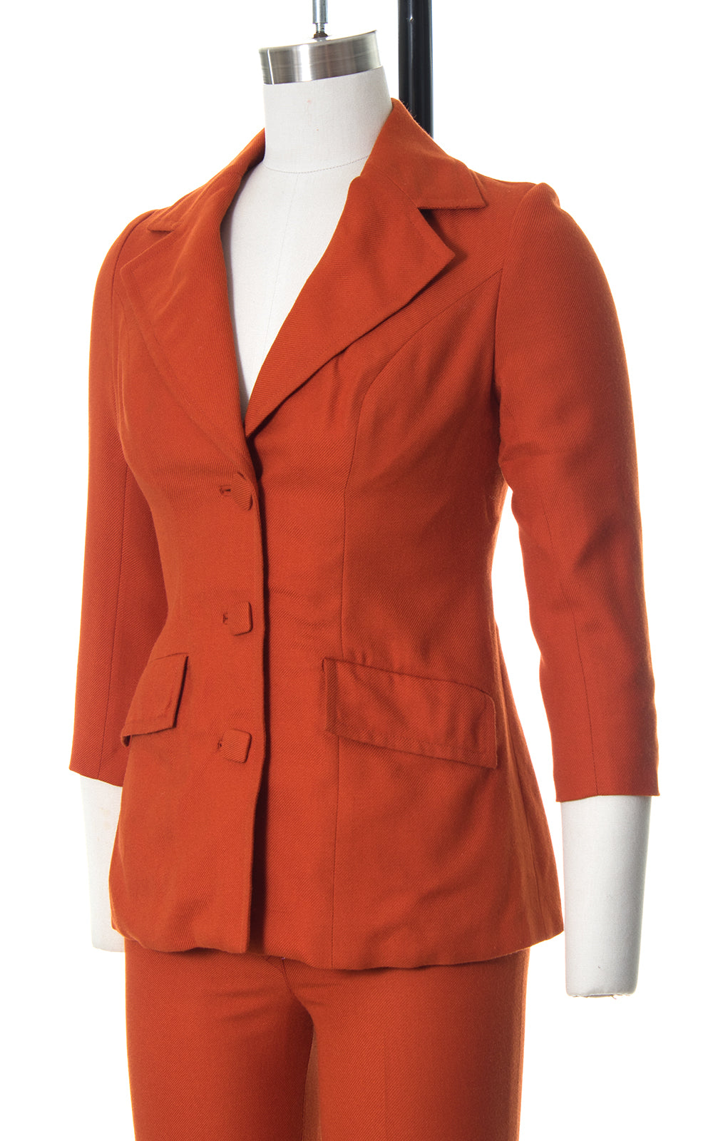 1970s Burnt Orange Wool Bell Bottom Pantsuit