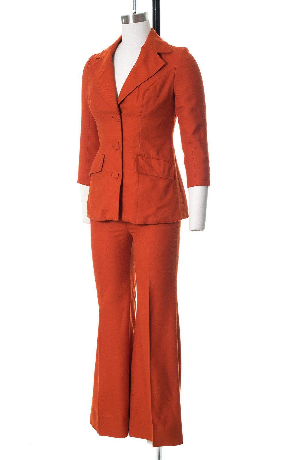1970s Burnt Orange Wool Bell Bottom Pantsuit