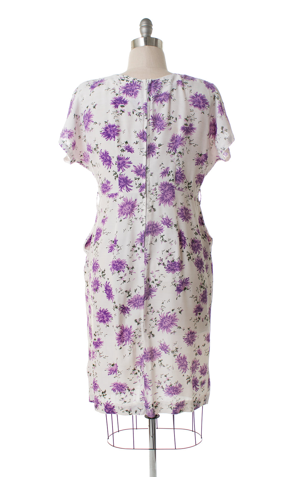 1950s Purple Floral Wiggle Dress with Pockets