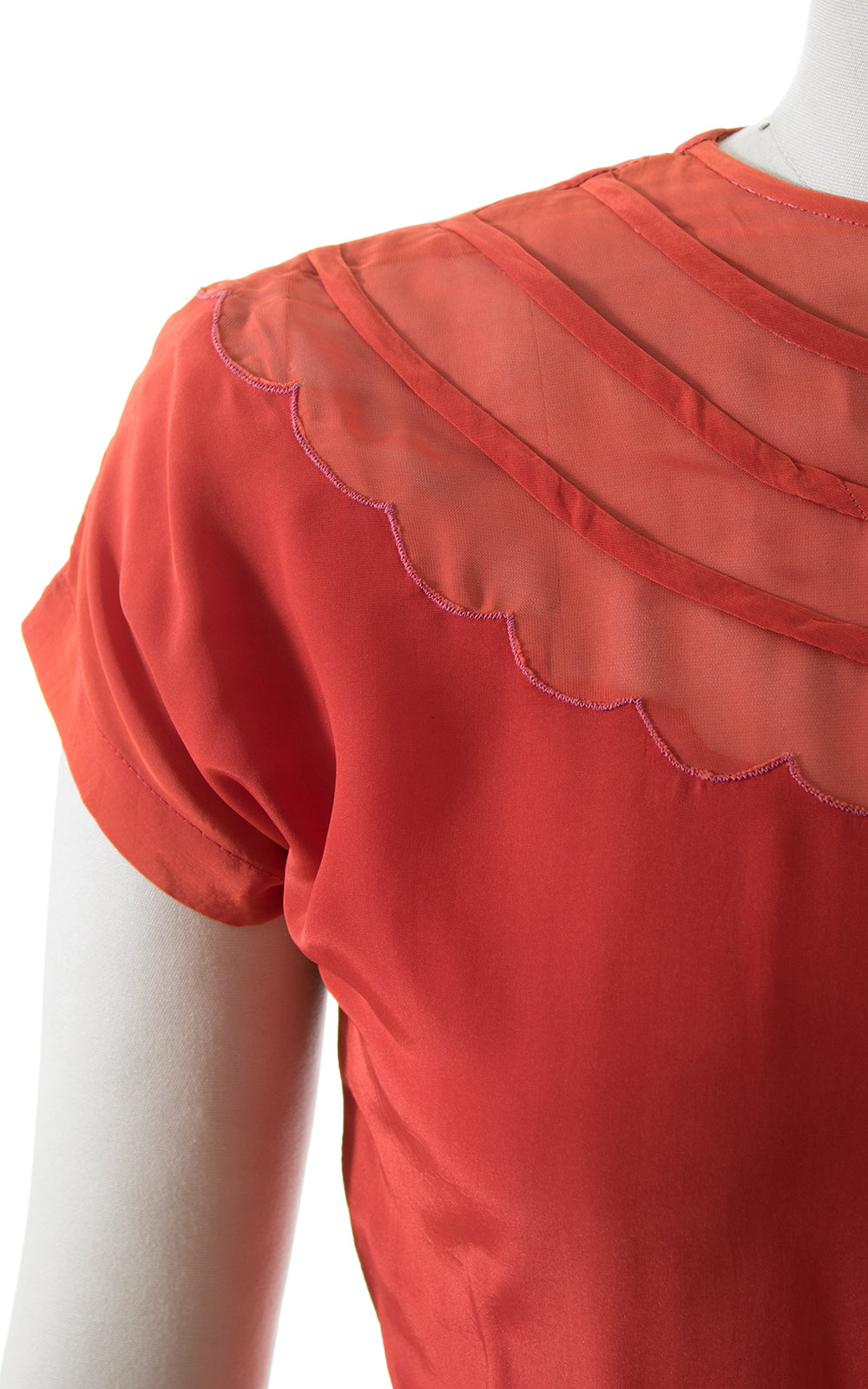 1940s Pumpkin Rayon Scalloped Button Back Blouse