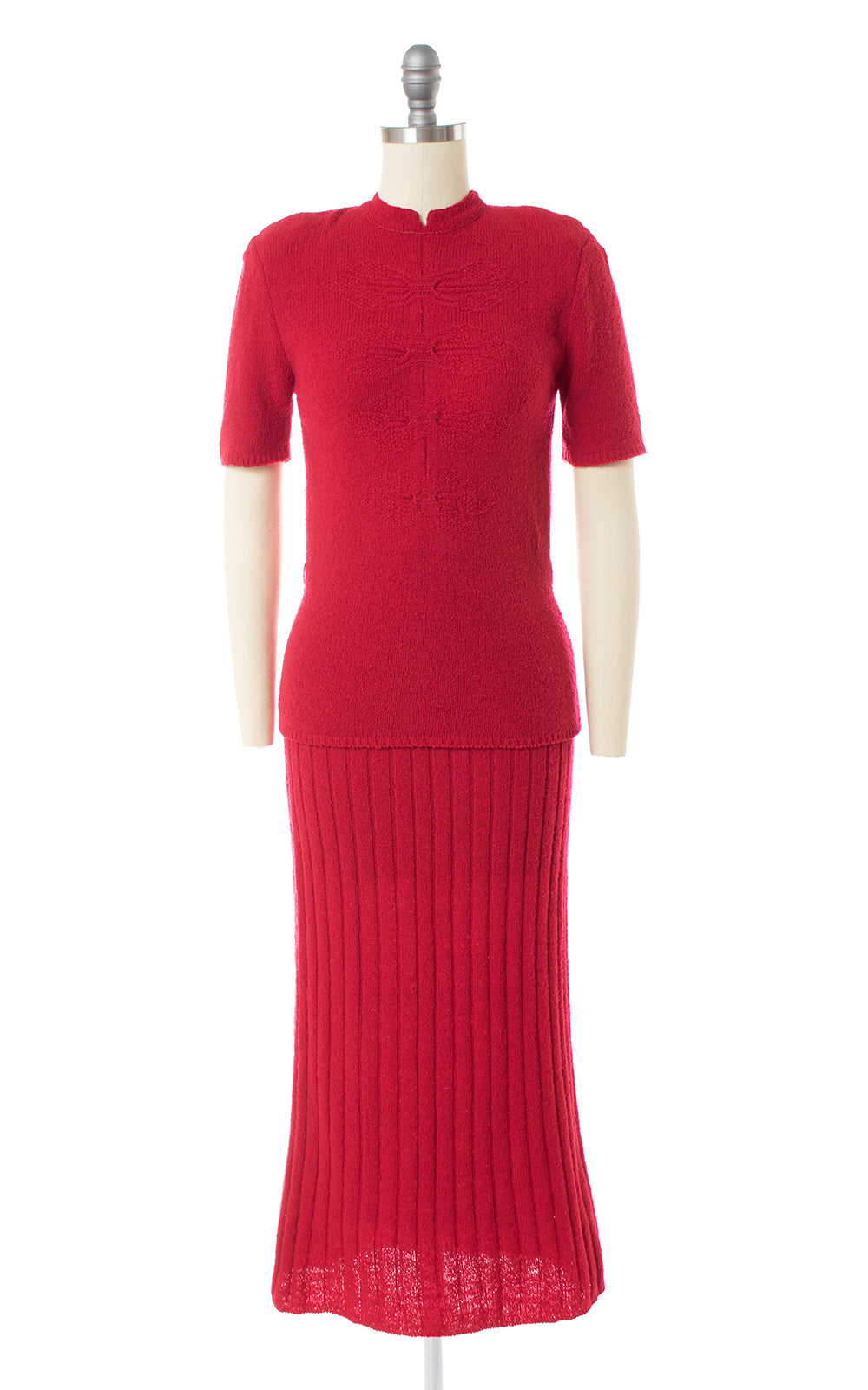 1940s 1950s Bright Red Knit Wool Sweater & Skirt Set | xs/small ...