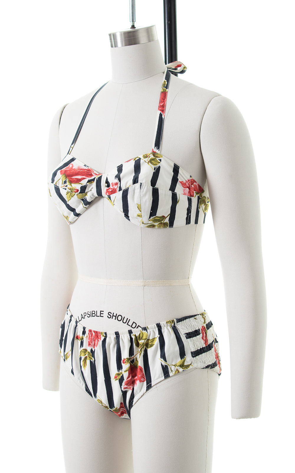 1950s Rose Striped Cotton Bikini