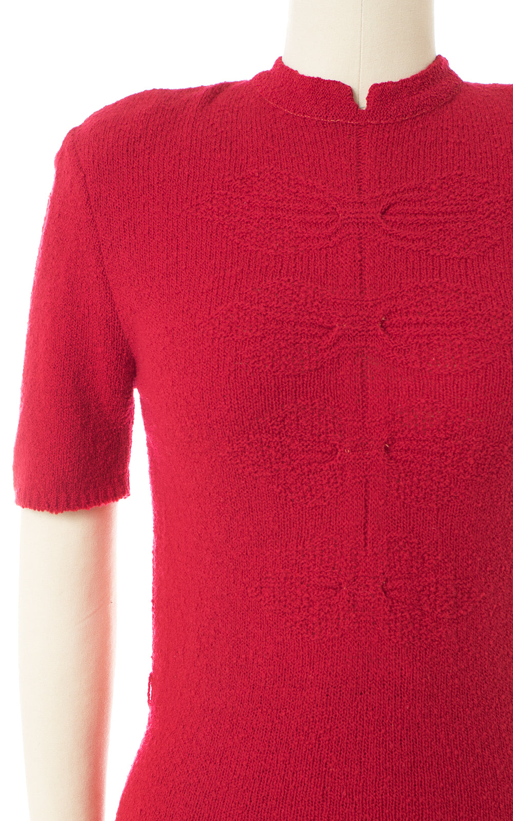 1940s 1950s Bright Red Knit Wool Sweater & Skirt Set