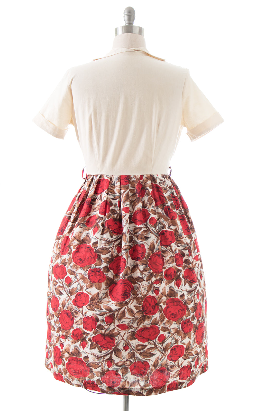 1950s Rose Print Cotton Shirtwaist Dress