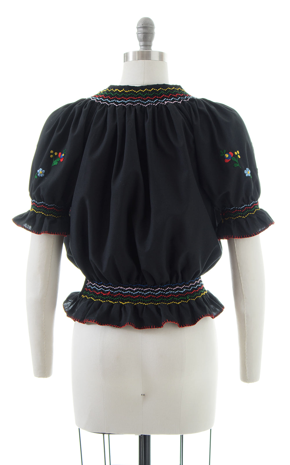 1930s Style Floral Embroidered Peasant Top