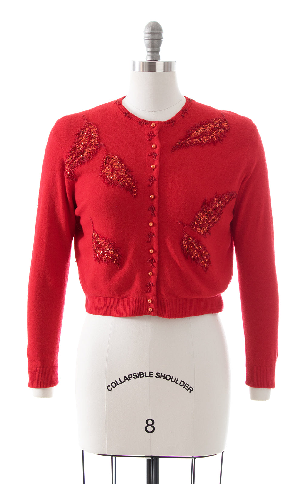 1950s Sequin Beaded Red Knit Cardigan