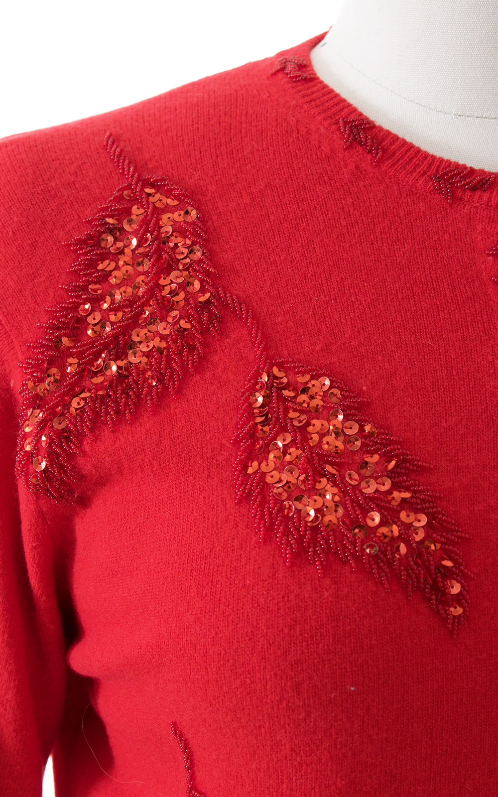 1950s Sequin Beaded Red Knit Cardigan