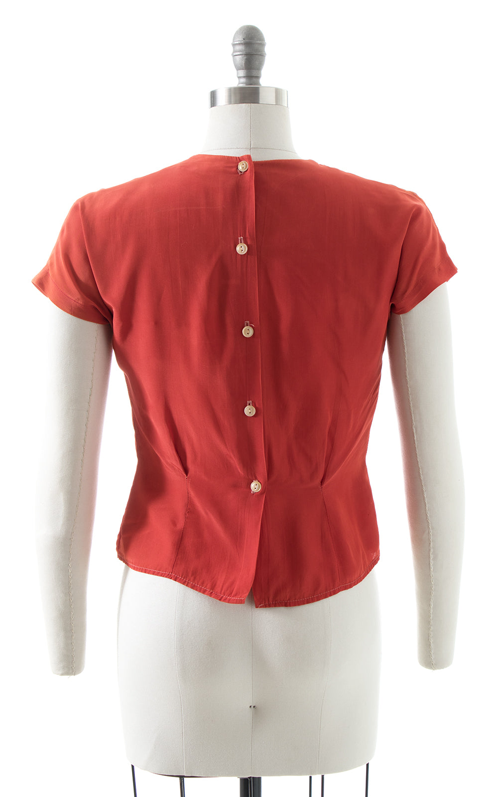 1940s Pumpkin Rayon Scalloped Button Back Blouse