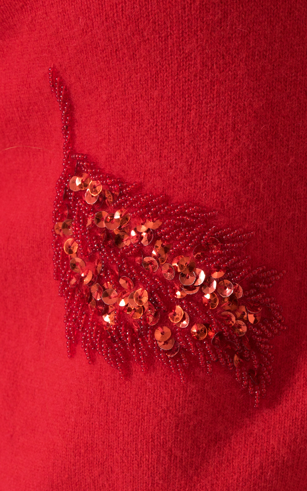 1950s Sequin Beaded Red Knit Cardigan