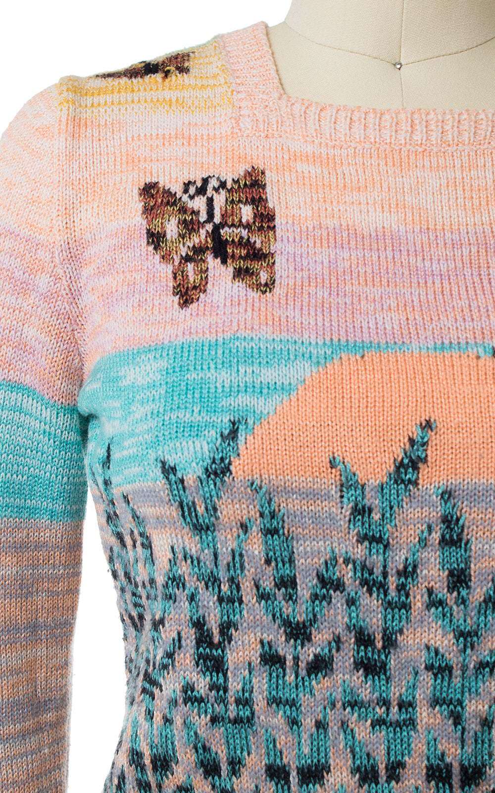 1970s Butterflies at Sunset Novelty Knit Sweater