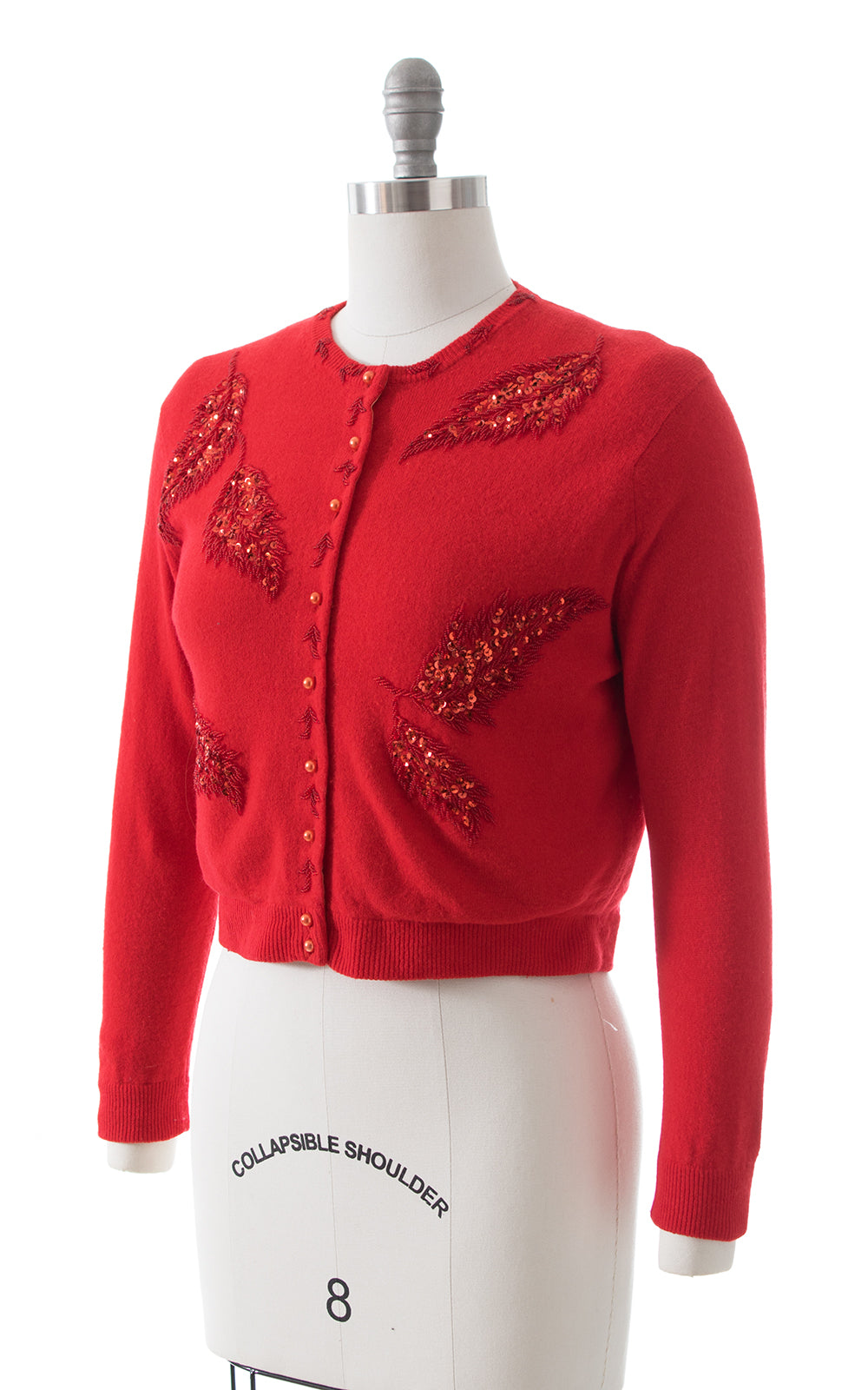 1950s Sequin Beaded Red Knit Cardigan