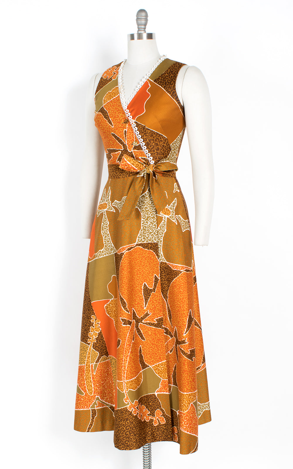 1960s Hawaiian Floral Cotton Maxi Wrap Dress