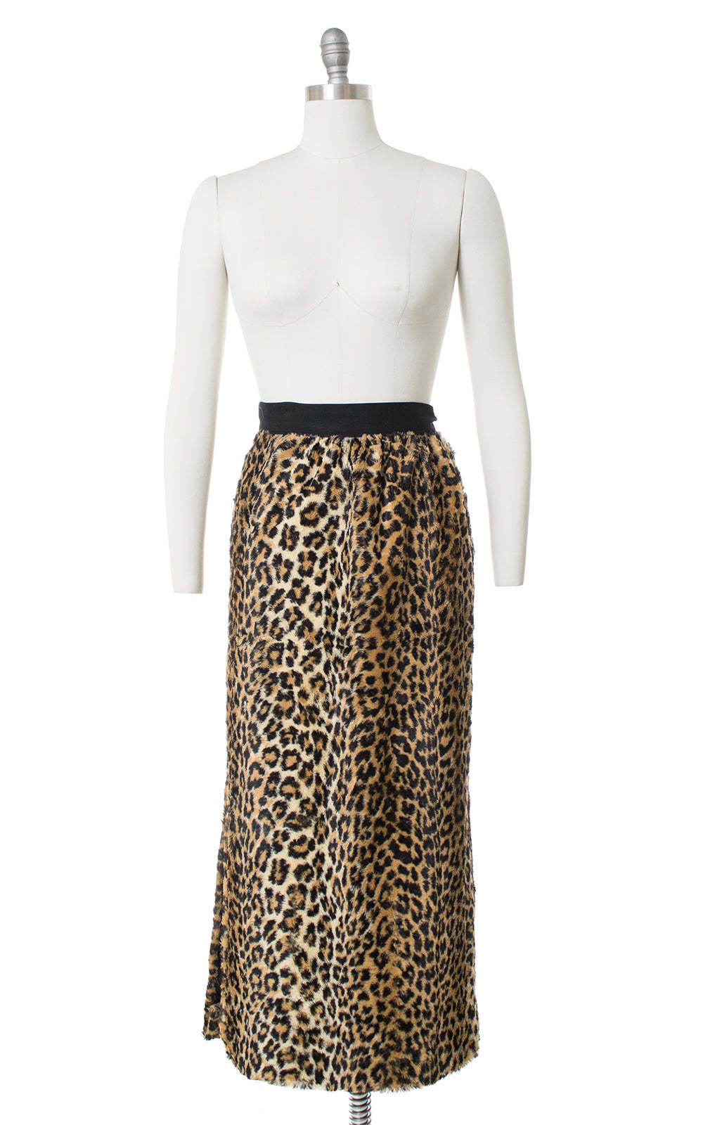 1960s Leopard Print Faux Fur Skirt with Slit