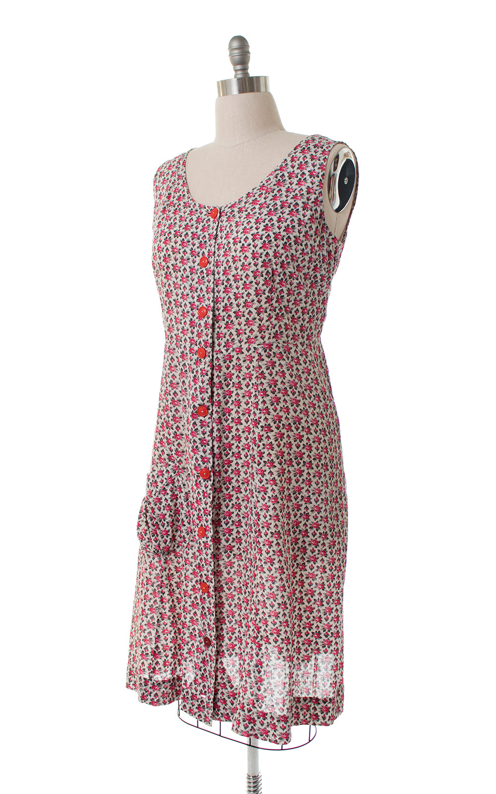 1940s Rose Print Cotton Shirtwaist Sundress