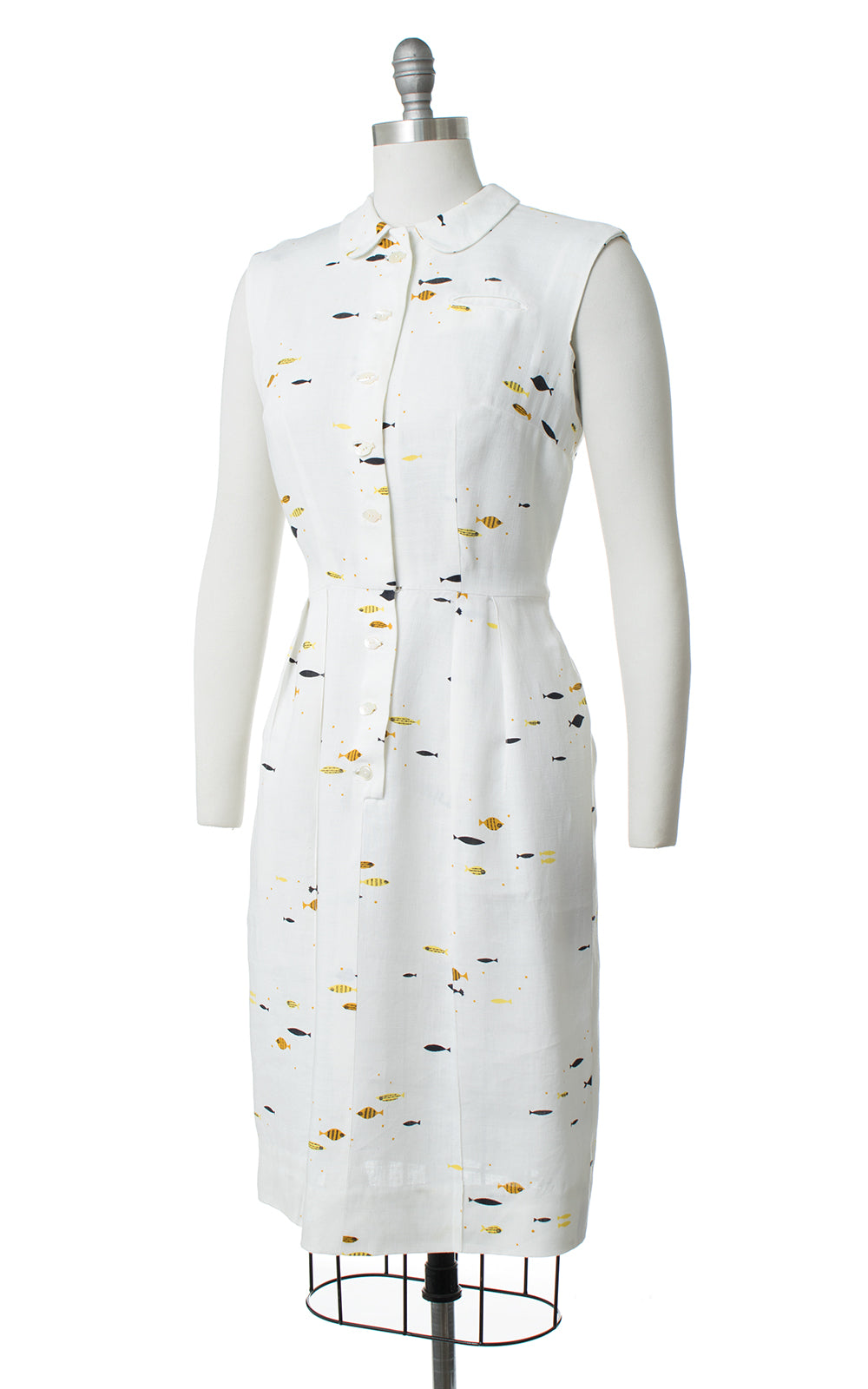 1950s Fish Novelty Print Linen Dress