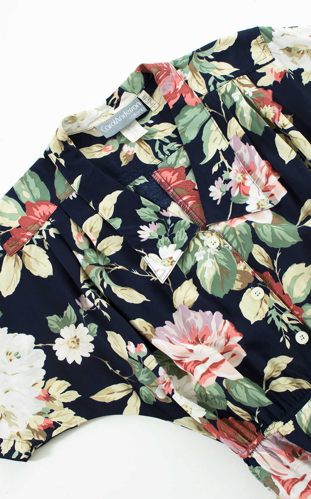 1980s Carol Anderson Rose Print Rayon Shirt Dress with Pockets