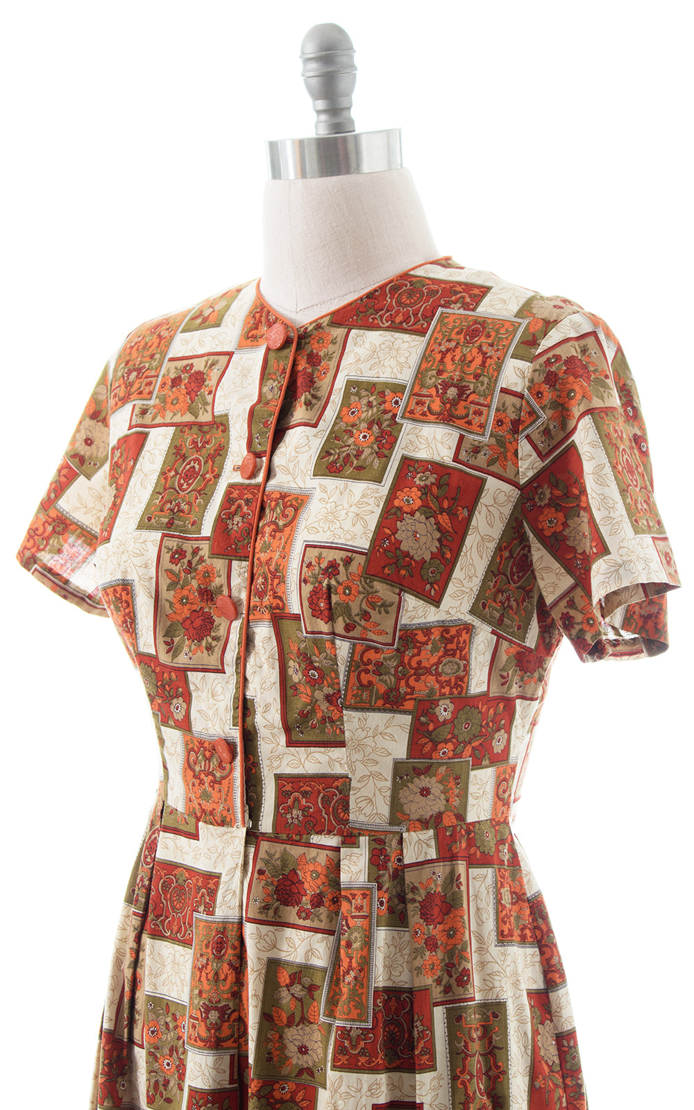 1960s Floral Geometric Cotton Shirtwaist Dress