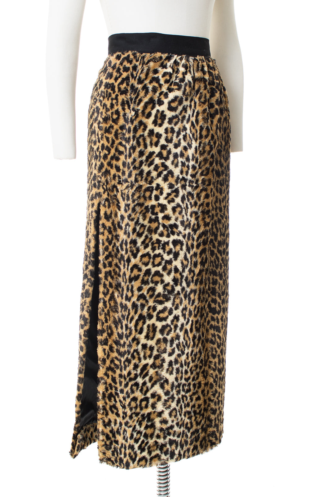 1960s Leopard Print Faux Fur Skirt with Slit