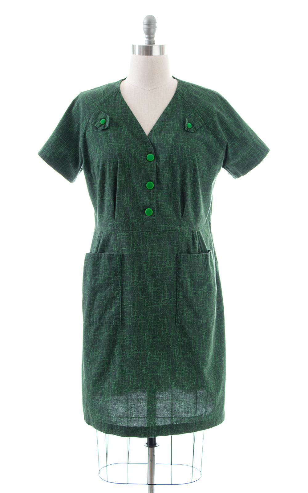 1960s Atomic Green Shirtwaist Wiggle Dress with Pockets