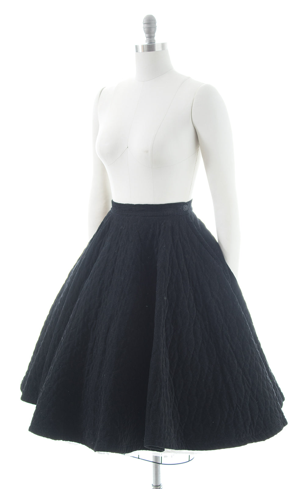 1950s Black Quilted Corduroy Circle Skirt