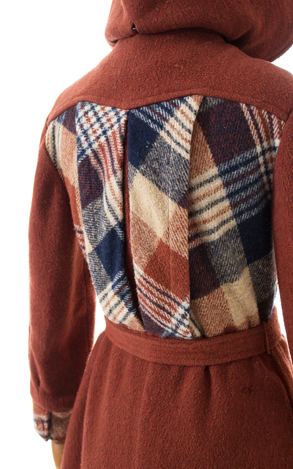 1970s Hooded Plaid Wool Princess Coat | x-small/small