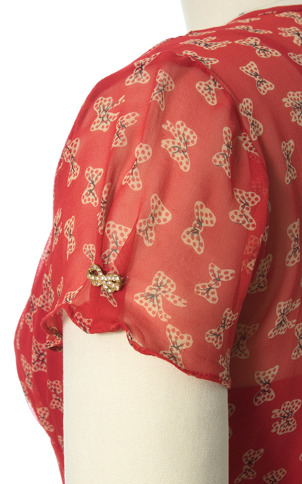 1990s Laundry by Shelli Segal Red Bow Novelty Print Silk Chiffon Dress