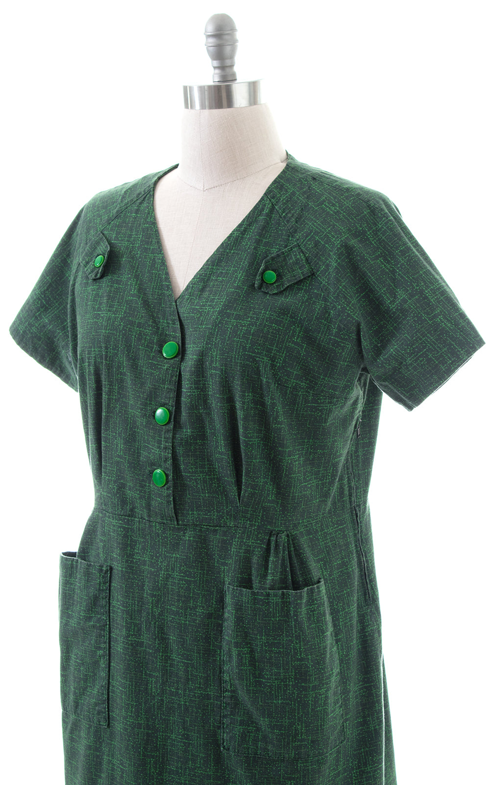 1960s Atomic Green Shirtwaist Wiggle Dress with Pockets