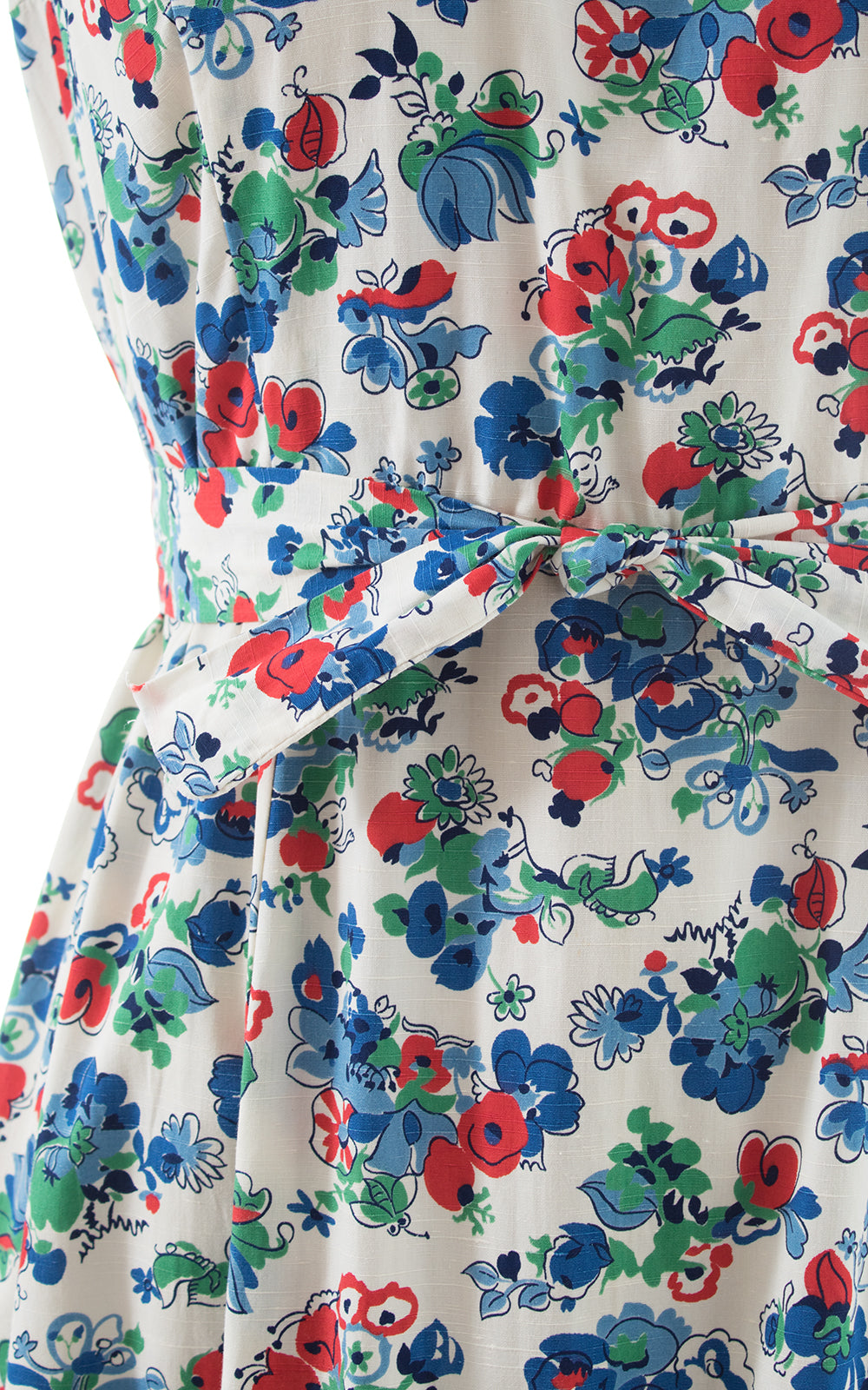 1940s White Floral Cotton Day Dress