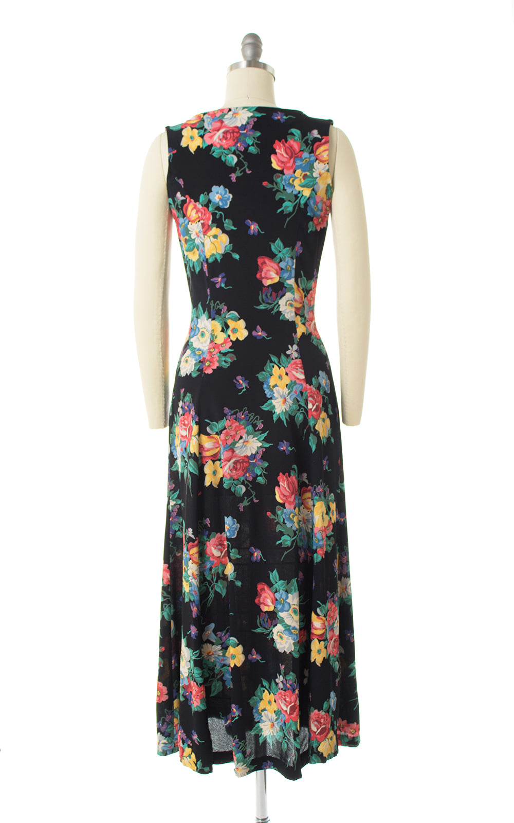 1990s Floral Rayon Crepe Button Down Midi Dress