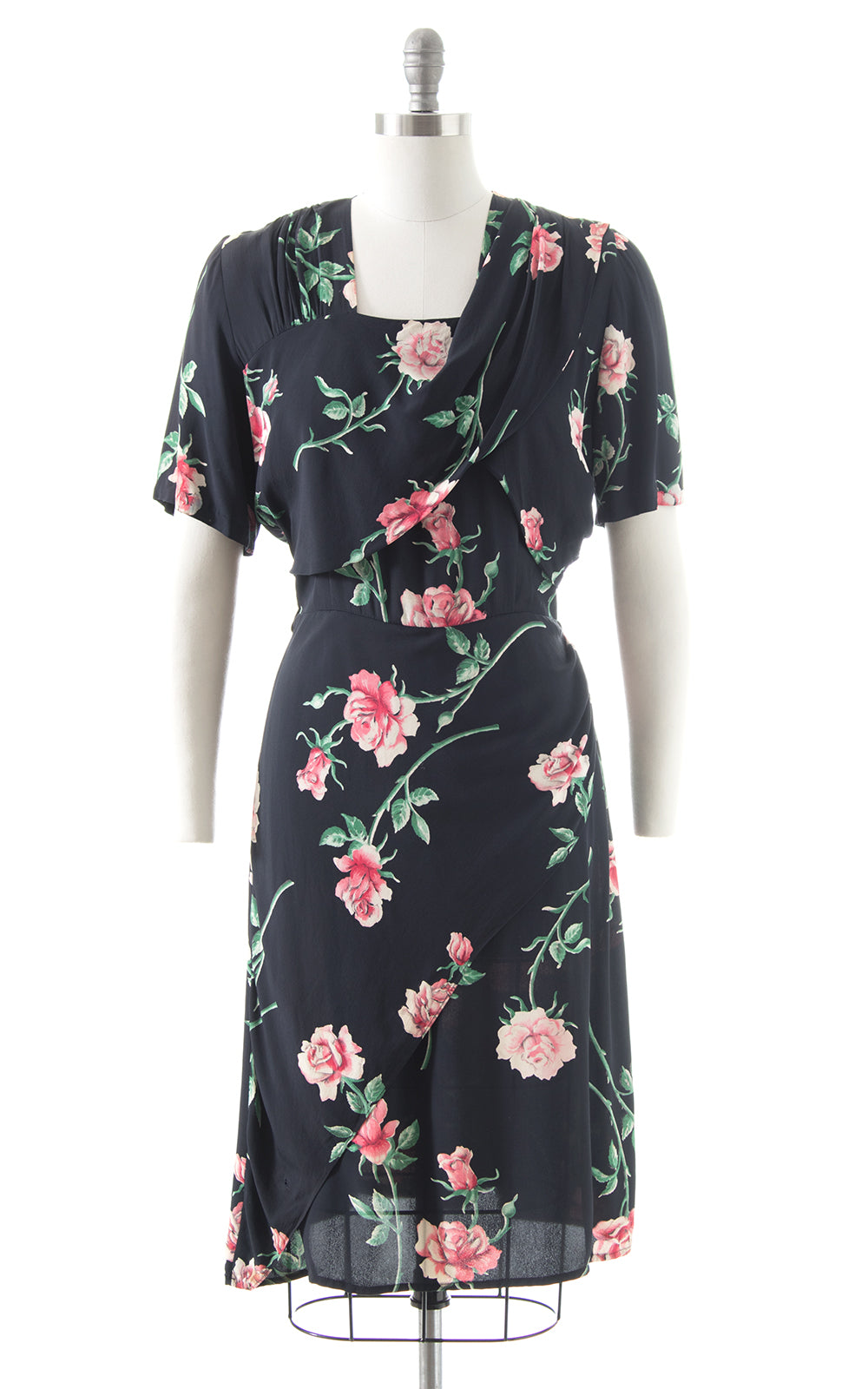 1940s Rose Rayon Crepe Cocktail Dress