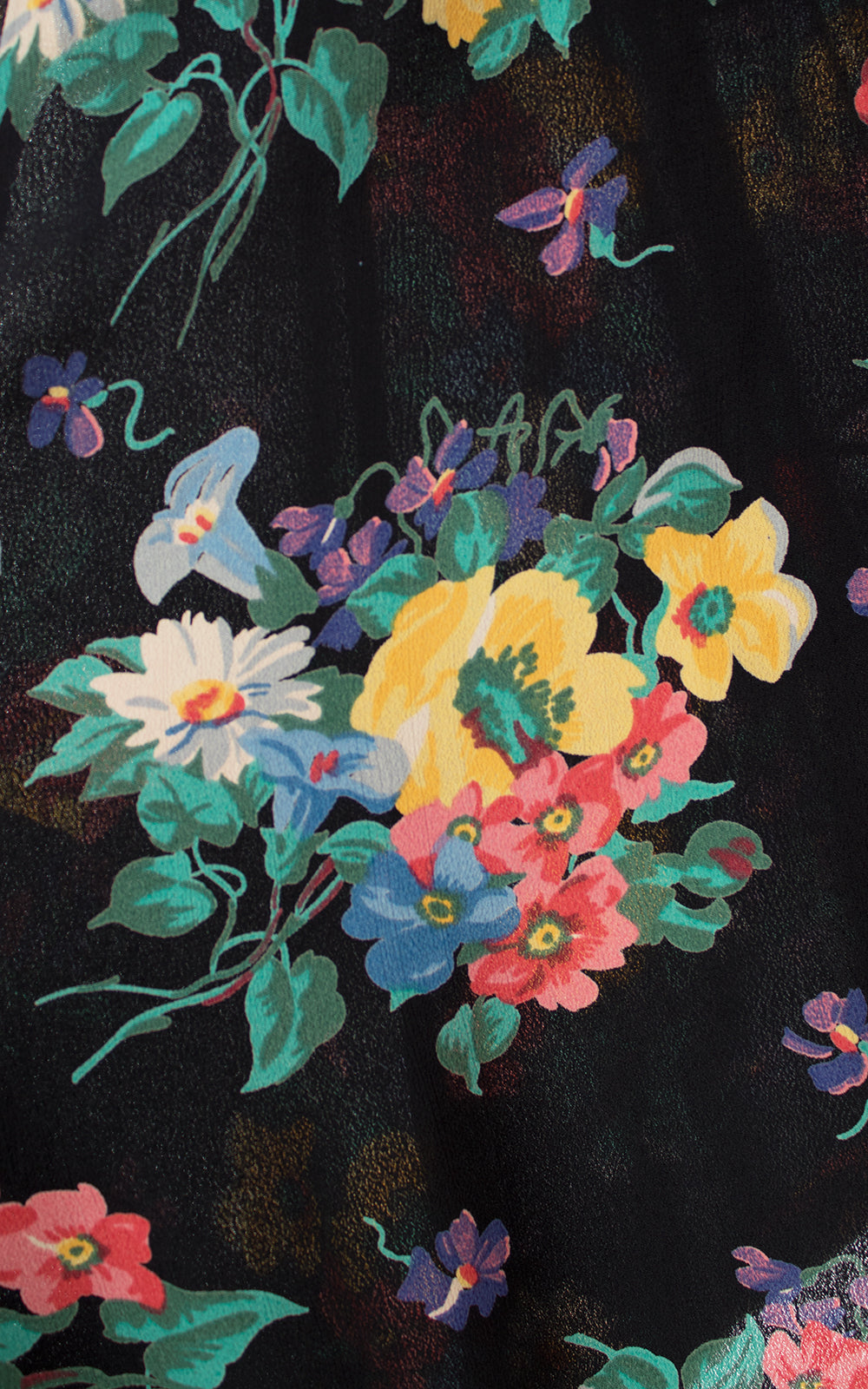 1990s Floral Rayon Crepe Button Down Midi Dress