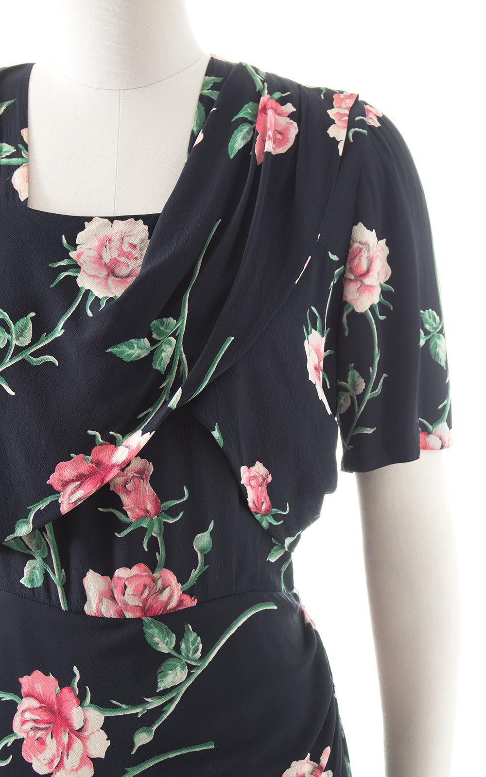 1940s Rose Rayon Crepe Cocktail Dress