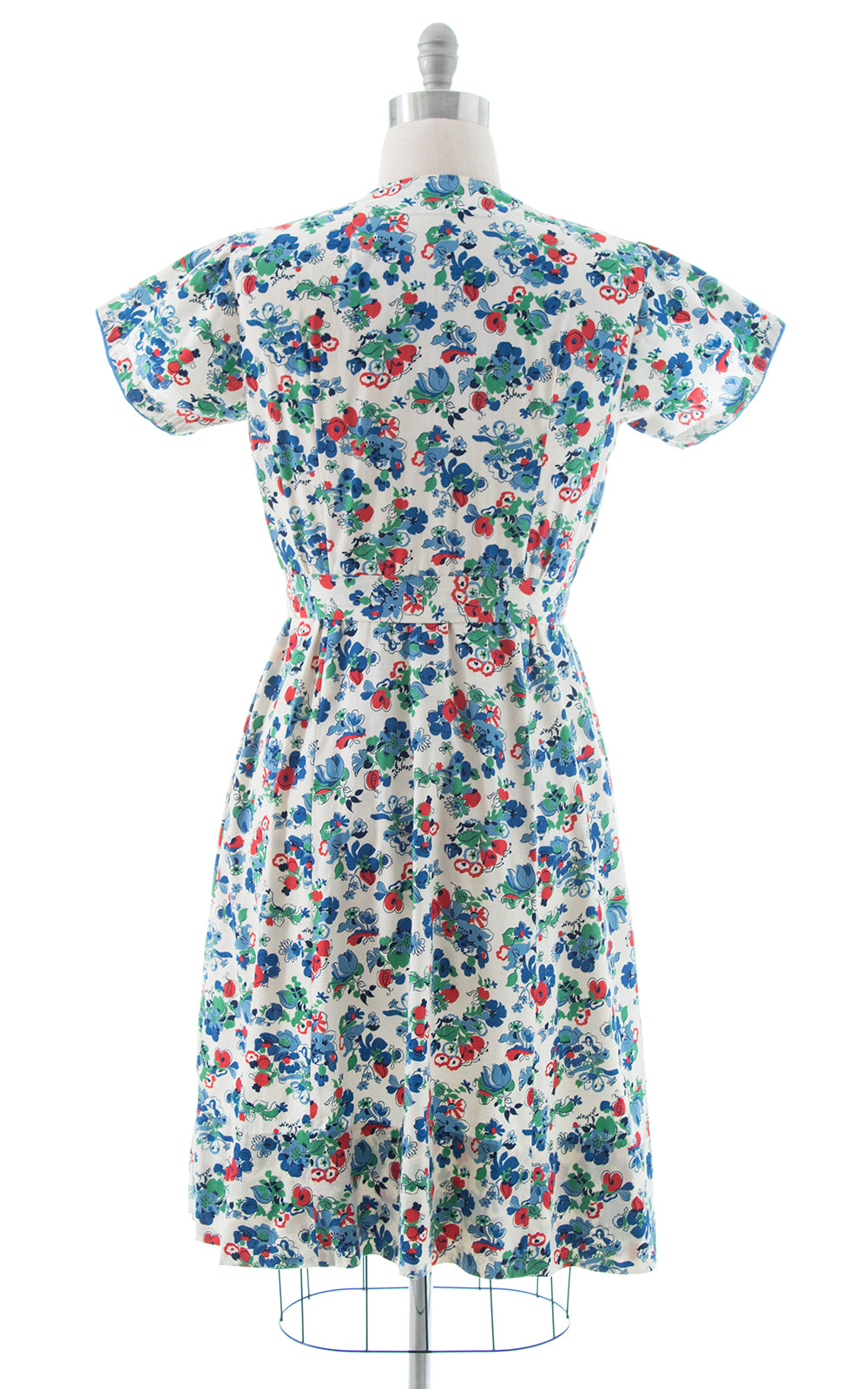 1940s White Floral Cotton Day Dress