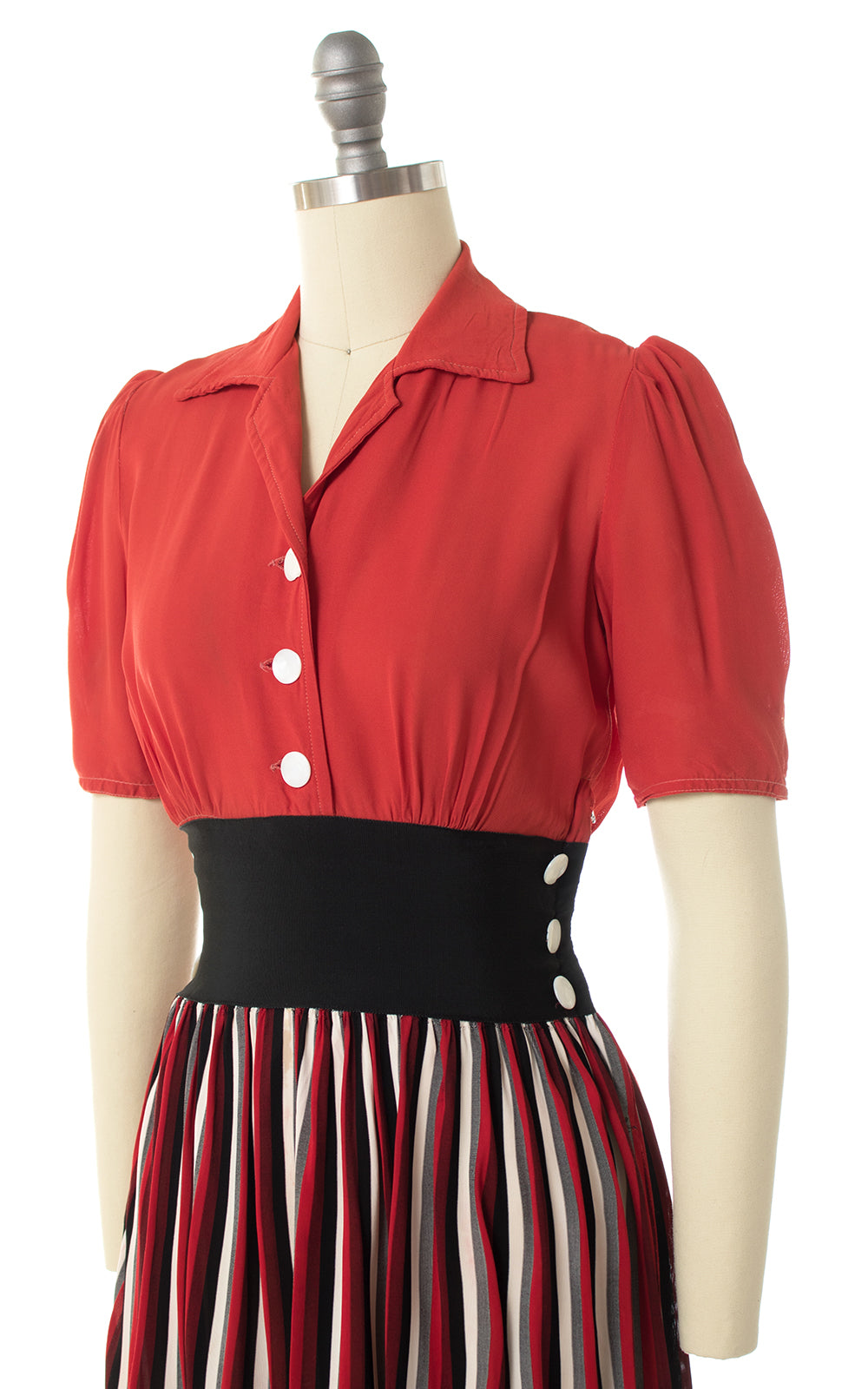 1930s 1940s Striped Rayon Shirtwaist Dress