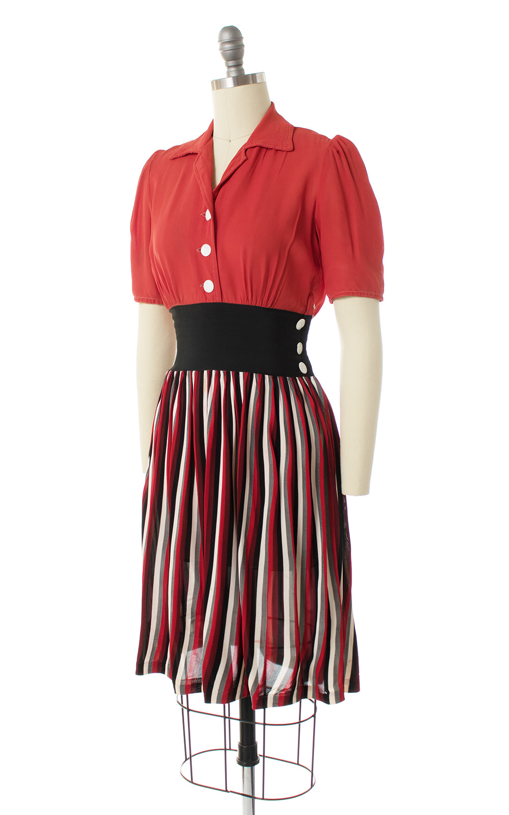 1930s 1940s Striped Rayon Shirtwaist Dress