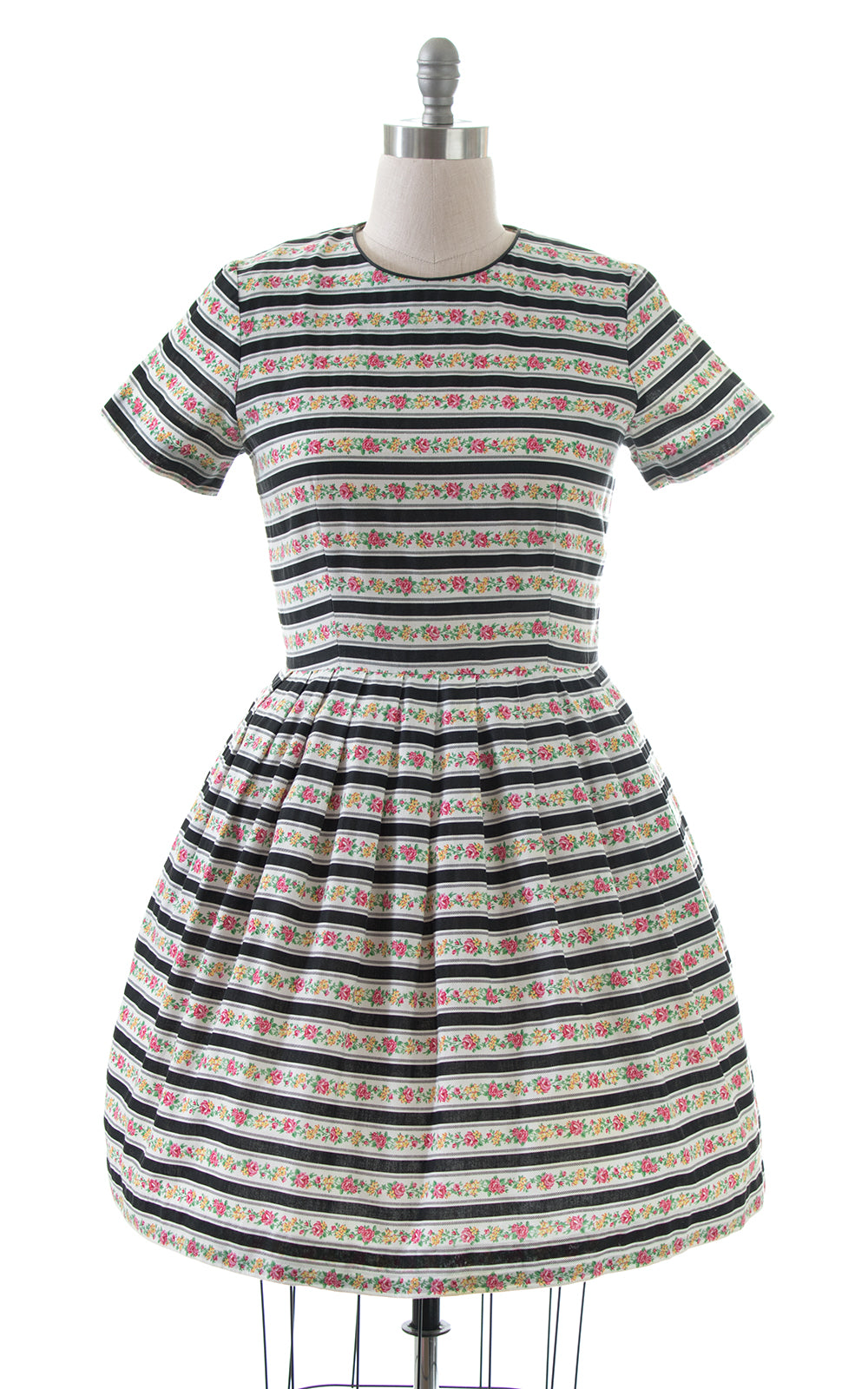 1980s-does-1950s LANZ Floral Striped Shirtwaist Dress | large