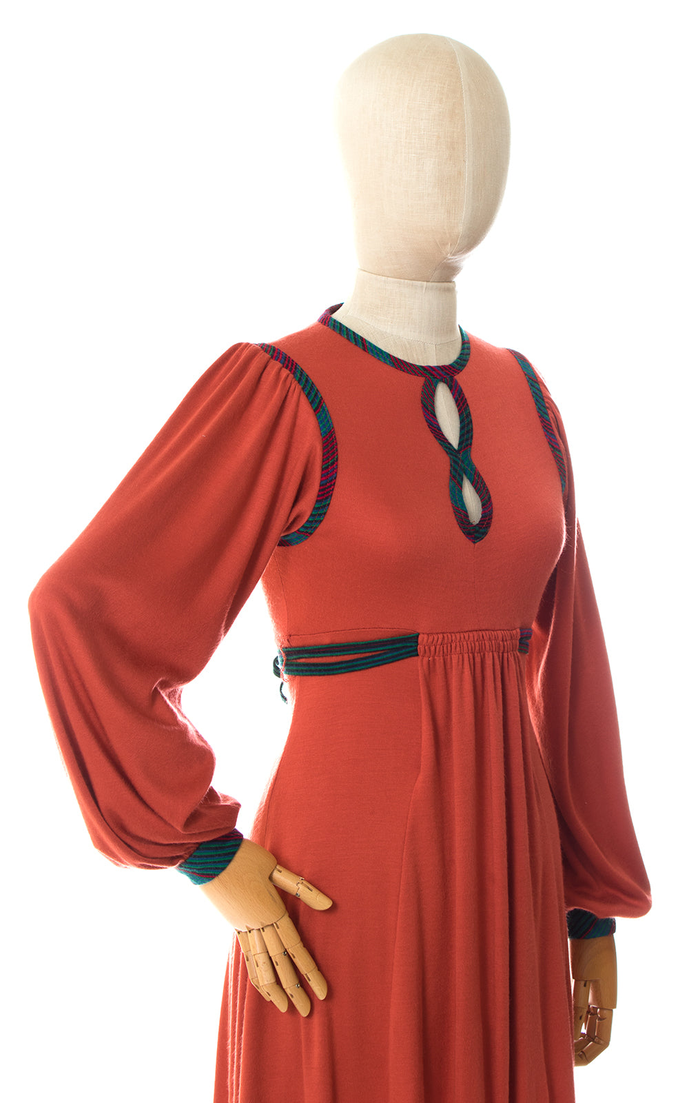 1970s Orange Jersey Bishop Sleeve Dress