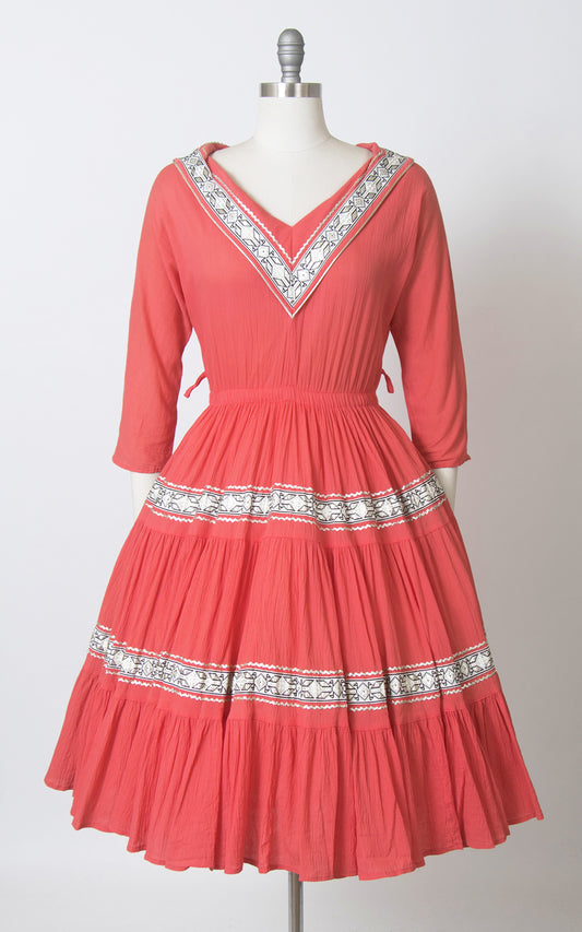 💐 SPRING CLEAROUT 💐 1950s Pink Ric Rac Circle Skirt Patio Dress | small/medium