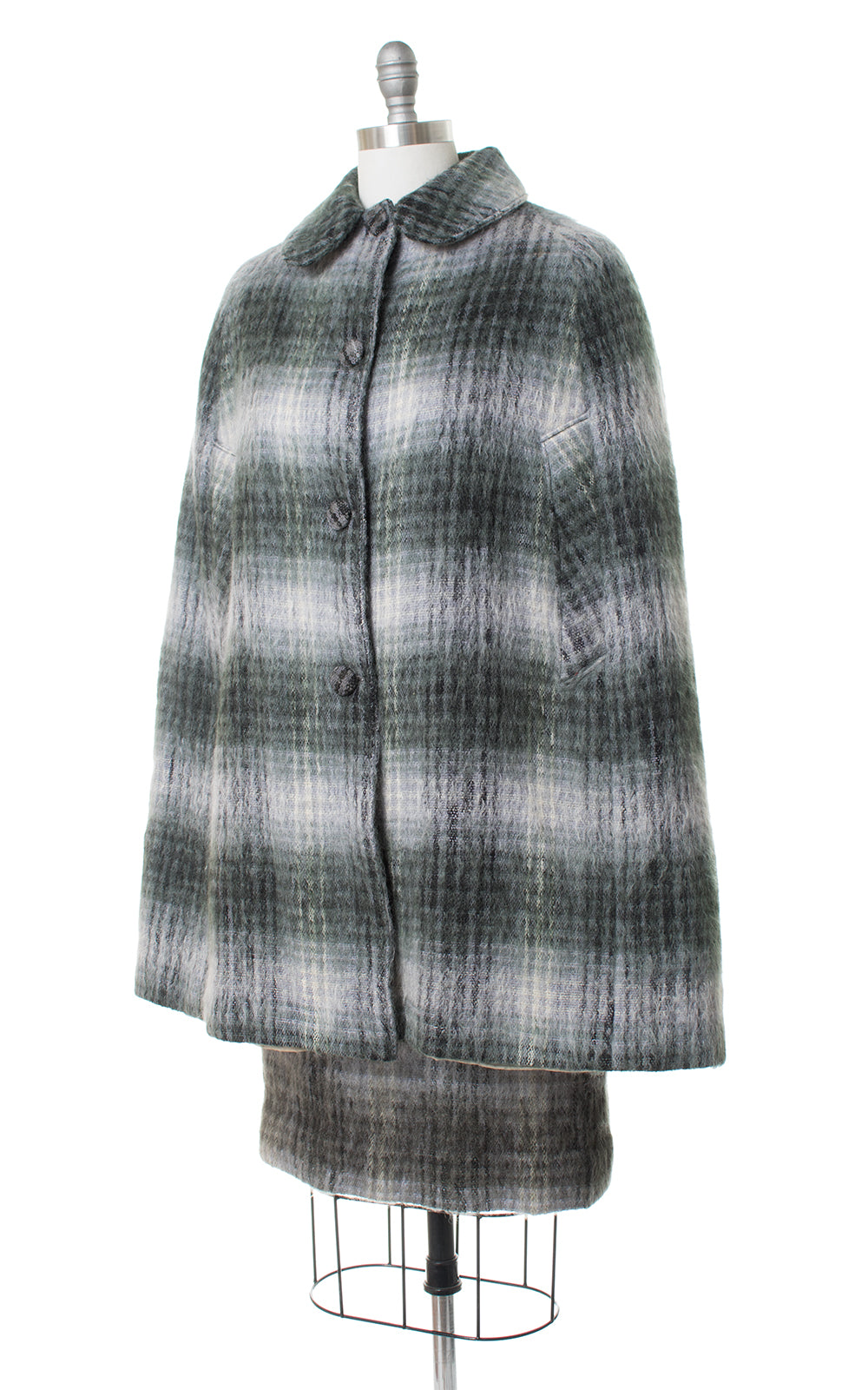 1970s Plaid Mohair Cape & Skirt Set