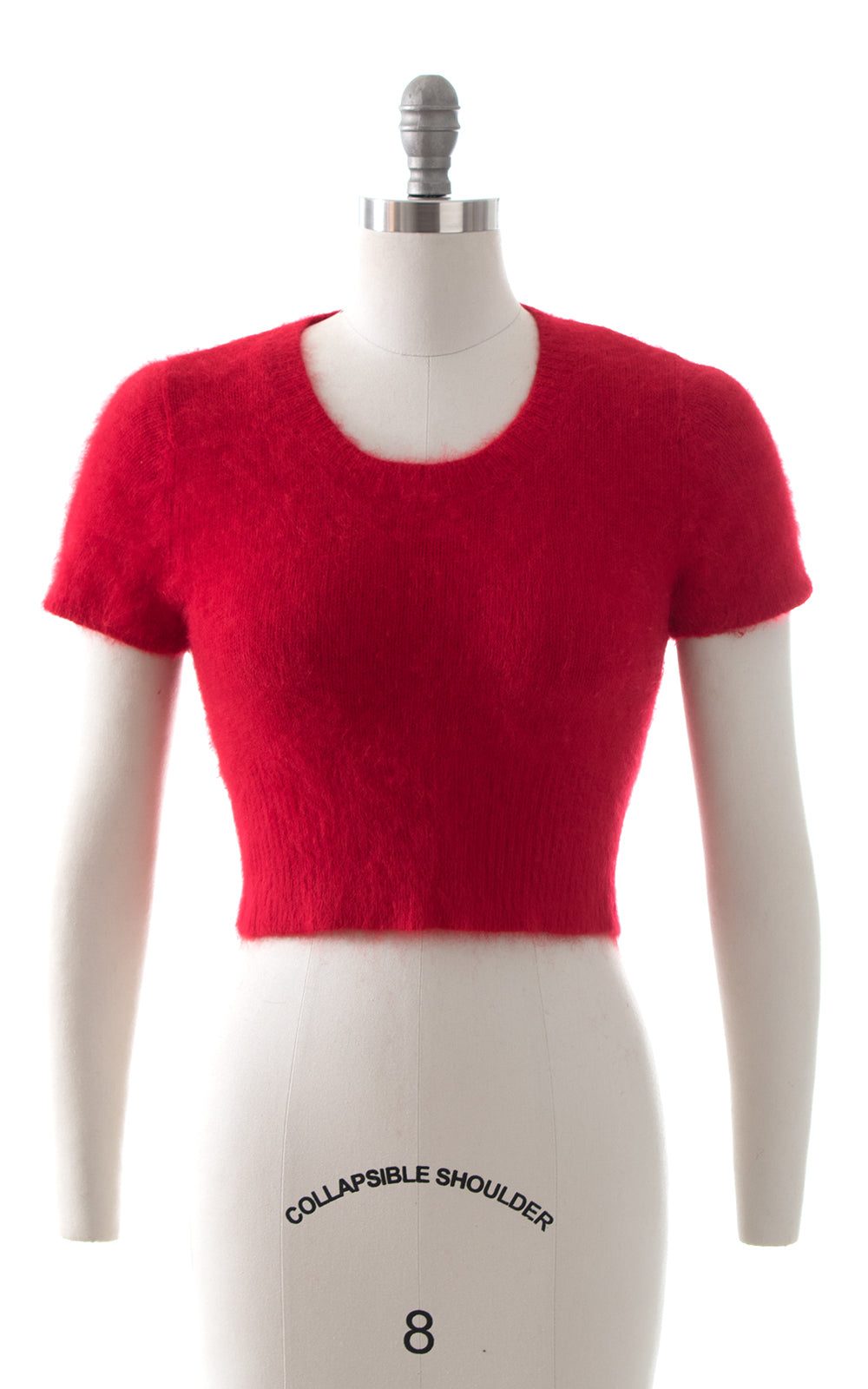 1980s Red Angora Knit Cropped Sweater