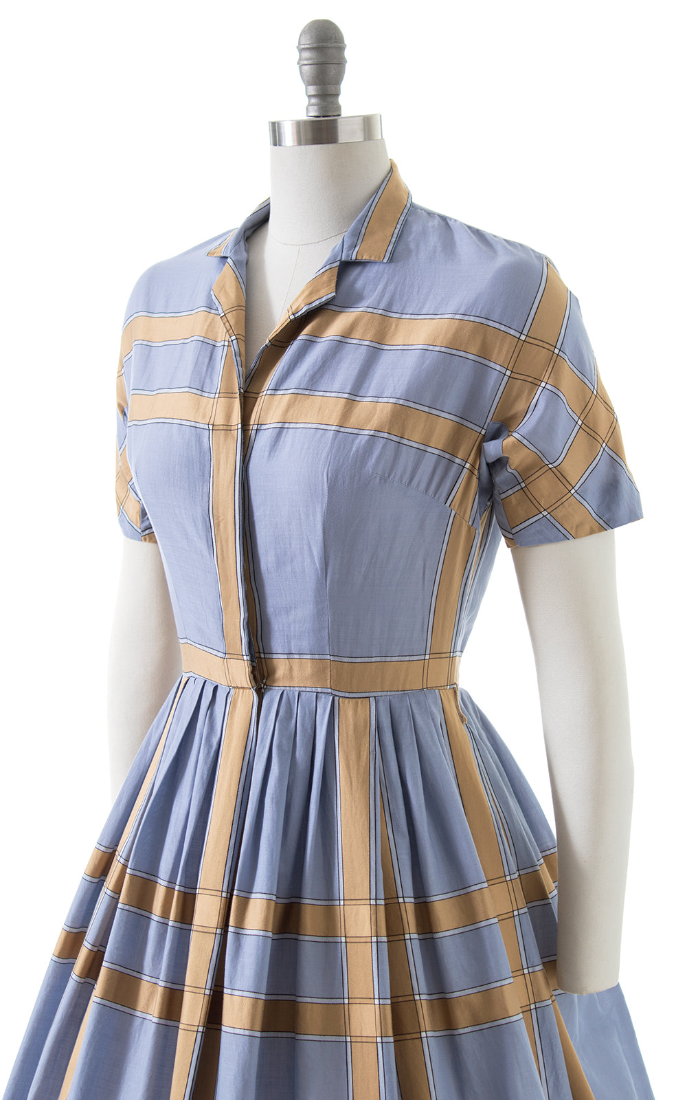1950s Plaid Cotton Shirtwaist Dress
