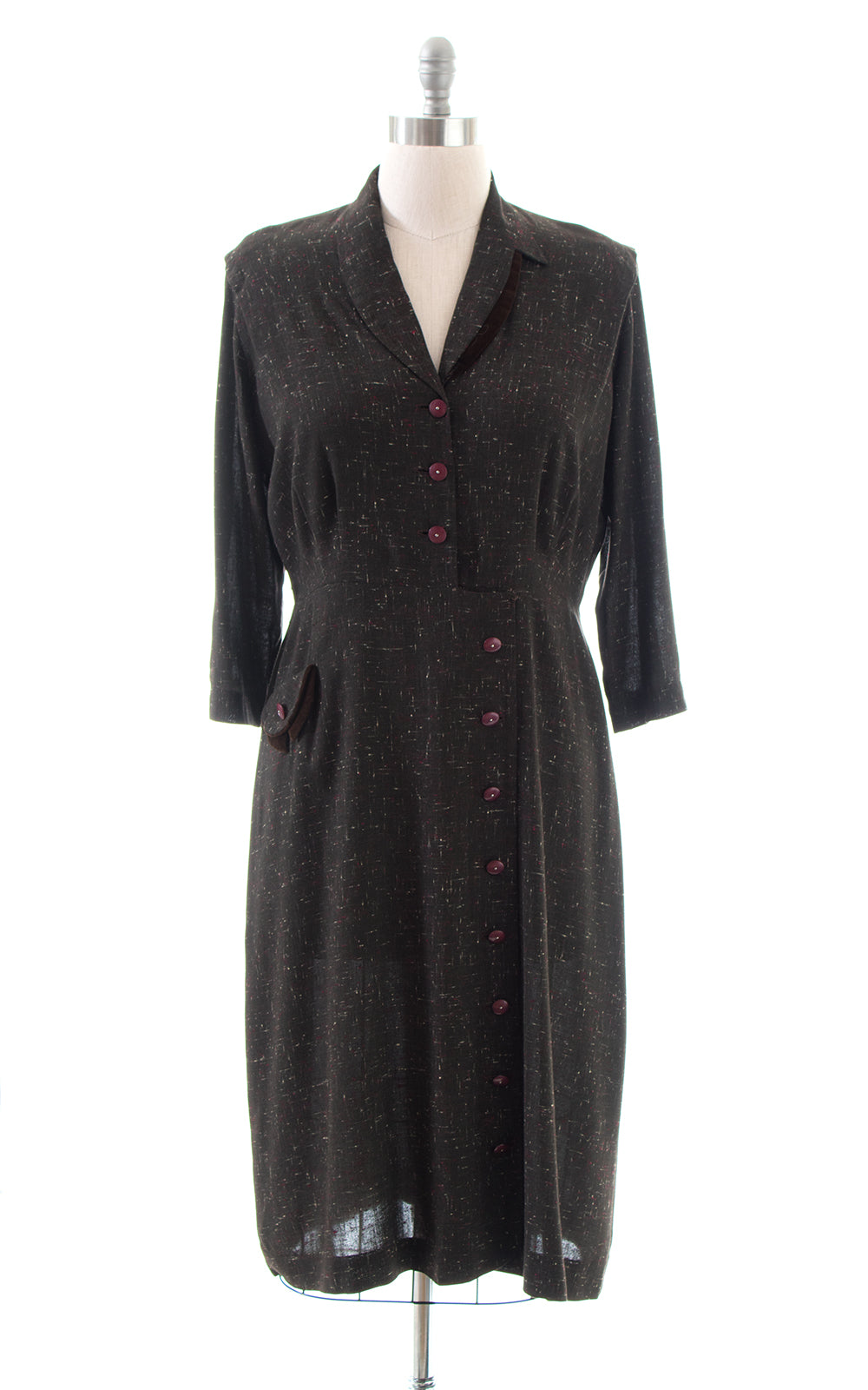 1950s Flecked Brown Shirtwaist Wiggle Dress