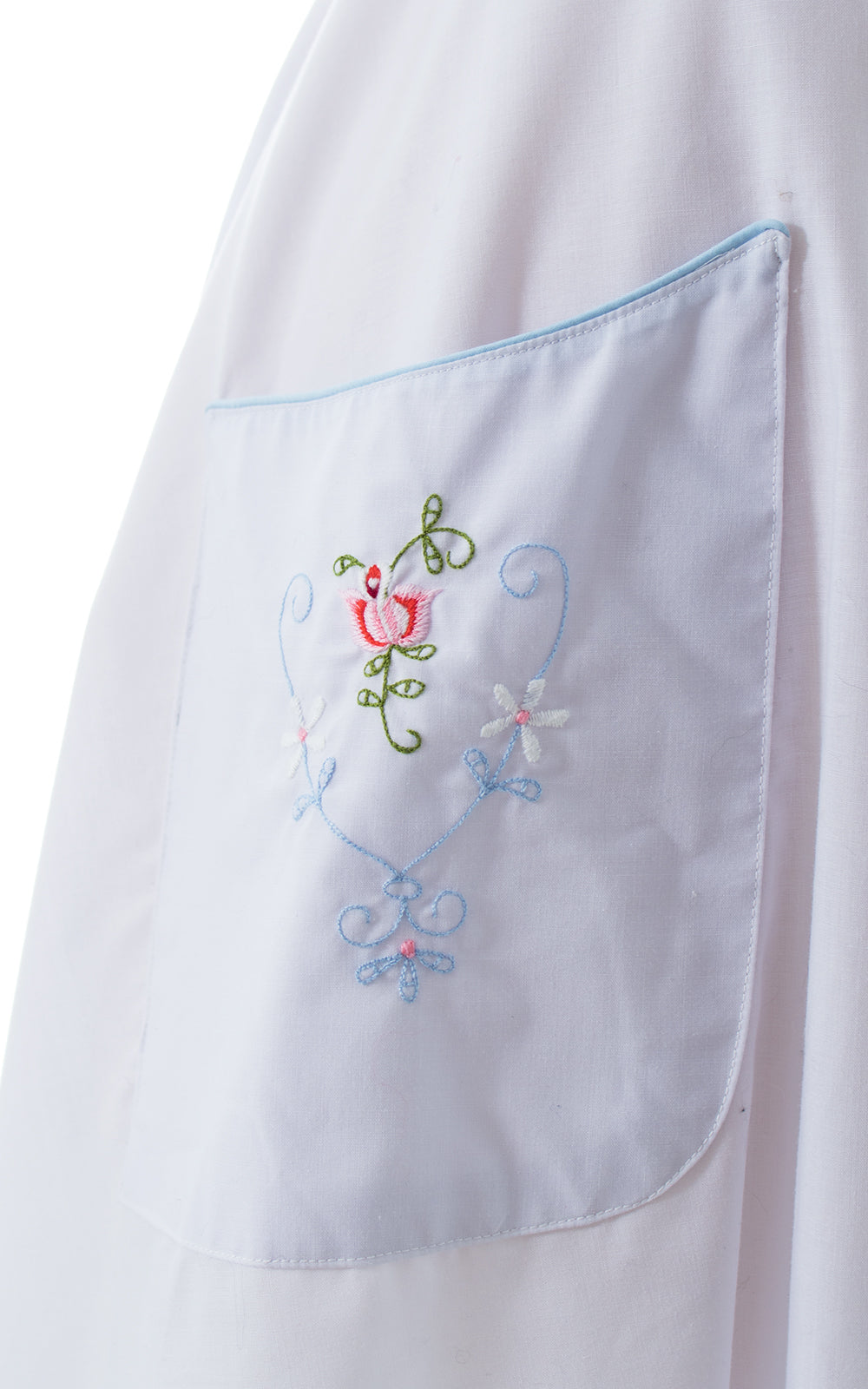 1970s 1980s Rose Embroidered Shirt Dress with Pockets | medium