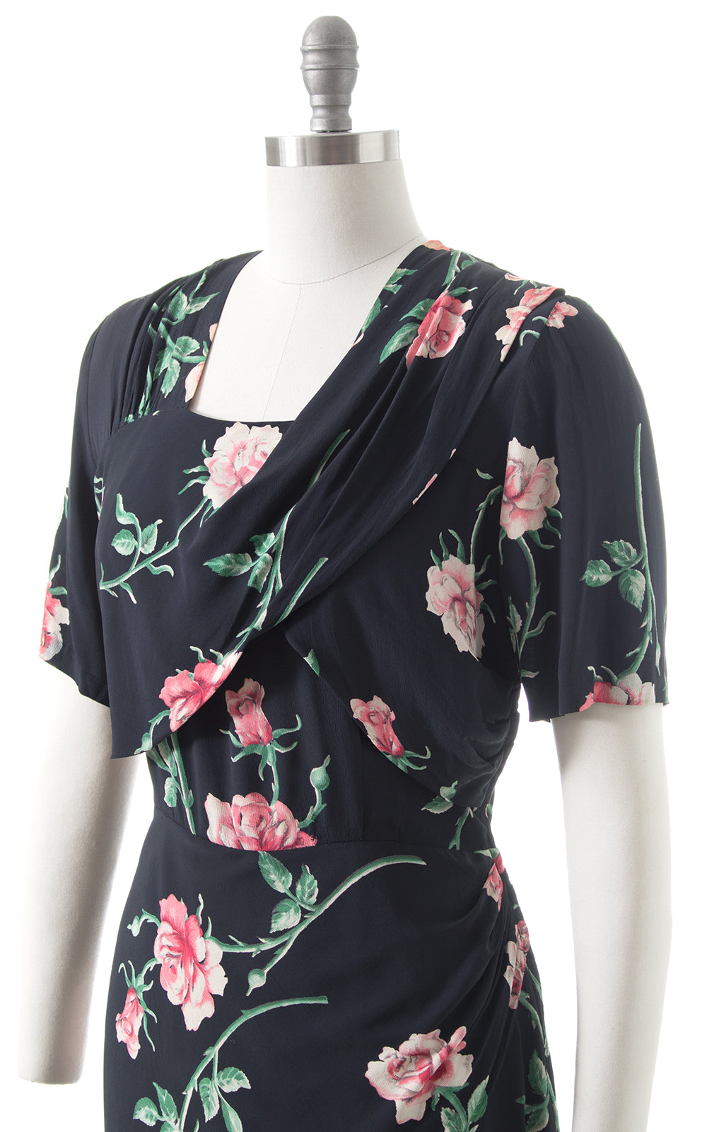 1940s Rose Rayon Crepe Cocktail Dress