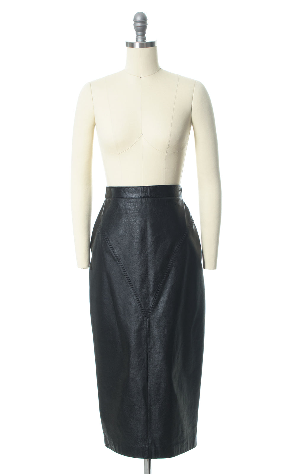 1980s Wilsons Black Leather Snap Slit Pencil Skirt