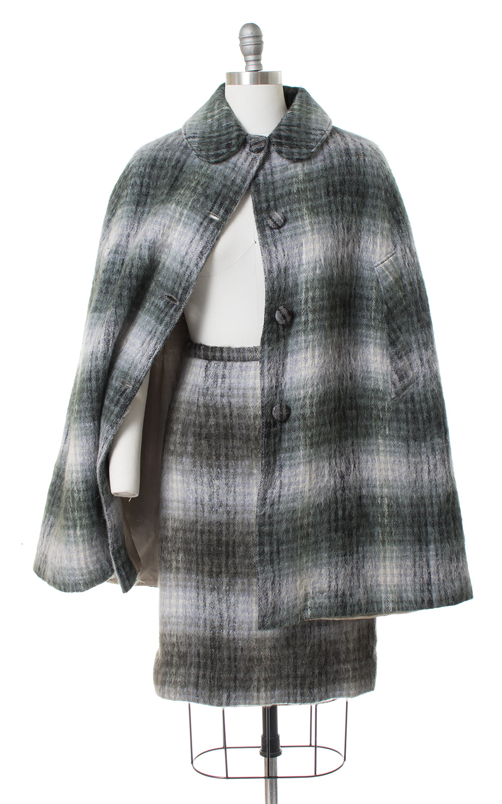 1970s Plaid Mohair Cape & Skirt Set