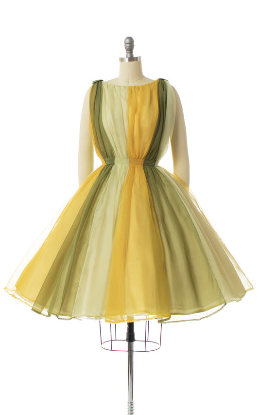 1960s Color Block Grecian Chiffon Party Dress